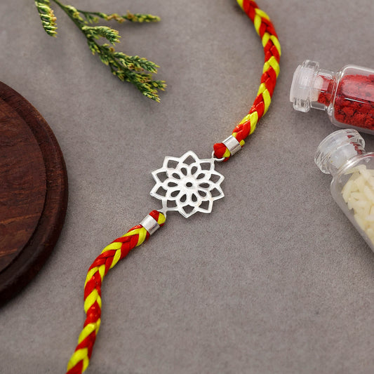 Floral Design Silver Rakhi for Brother - Tweov Jewels