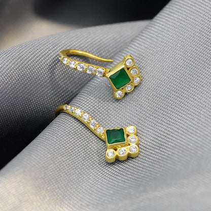 Pure Silver Gold Plated Earrings - Emerald Charm with CZ Fillings - Tweov Jewels