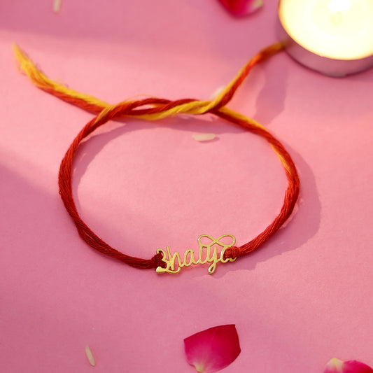 Gold Plated Infinity Bhaiya Written Silver Rakhi - Tweov Jewels