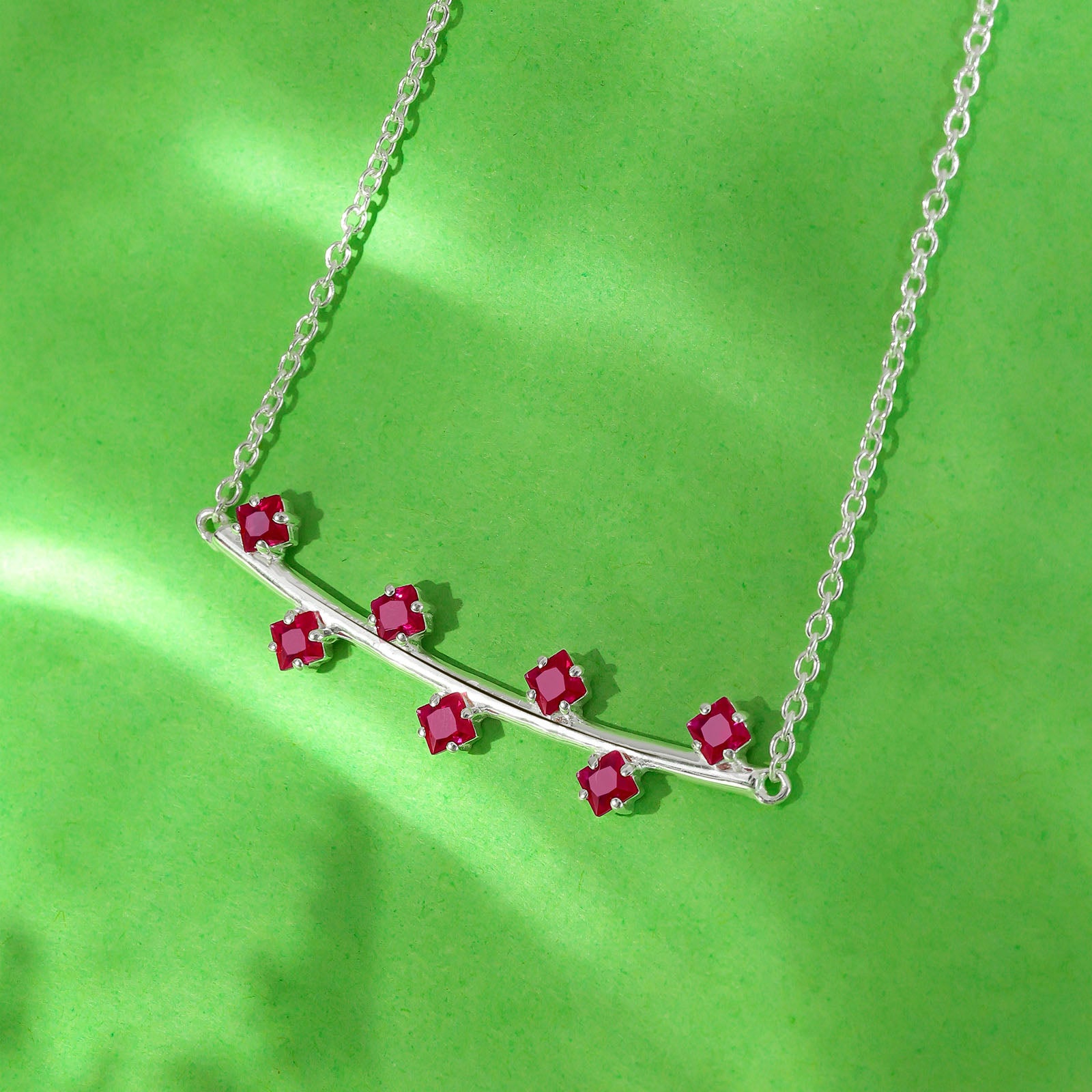Floral Branch Ruby Silver Necklace - Tweov Jewels