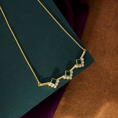 Pure Silver Necklace - Golden Emerald Trio Chain - Tweov Jewels