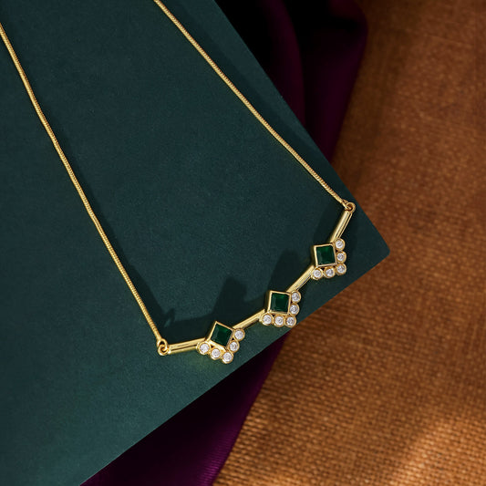 Pure Silver Necklace - Golden Emerald Trio Chain - Tweov Jewels