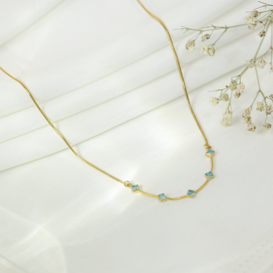 Pure Silver Necklace - Golden Horizon With Enchanting Blue Sapphires - Tweov Jewels