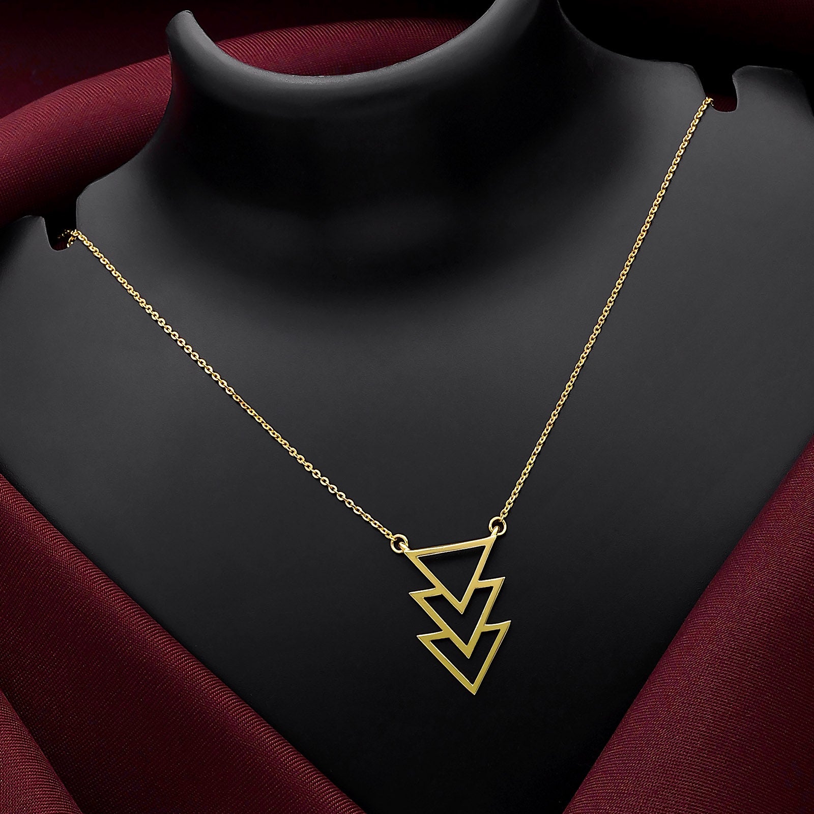 Triple Triangular Gold Plated Silver Necklace - Tweov Jewels