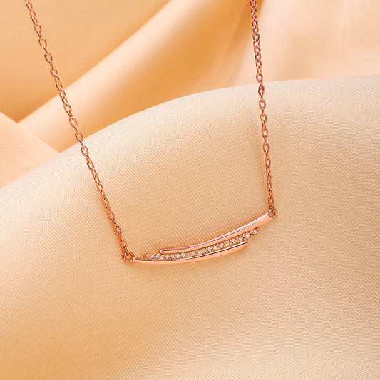 Rose Gold Plated CZ Silver Bar Necklace - Tweov Jewels