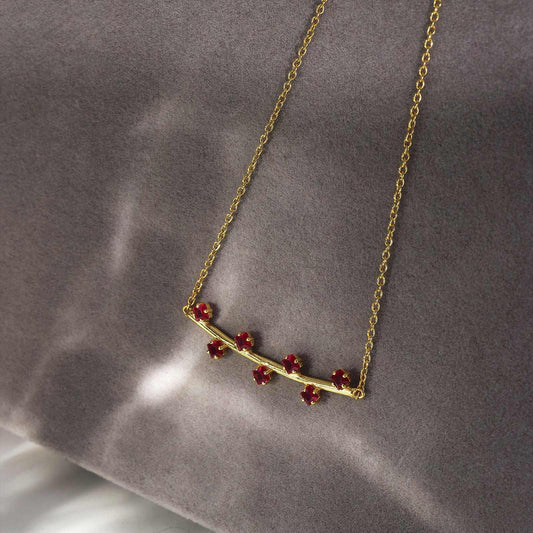 Pure Silver Necklace - Twine of Red Rubies in Gold Plating - Tweov Jewels