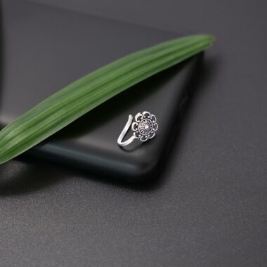 Pure Silver Nose Ring - Whispers of Oxidized Filigree - Tweov Jewels