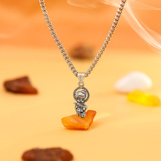 Bal Hanuman Silver Pendant with Silver Chain - Tweov Jewels