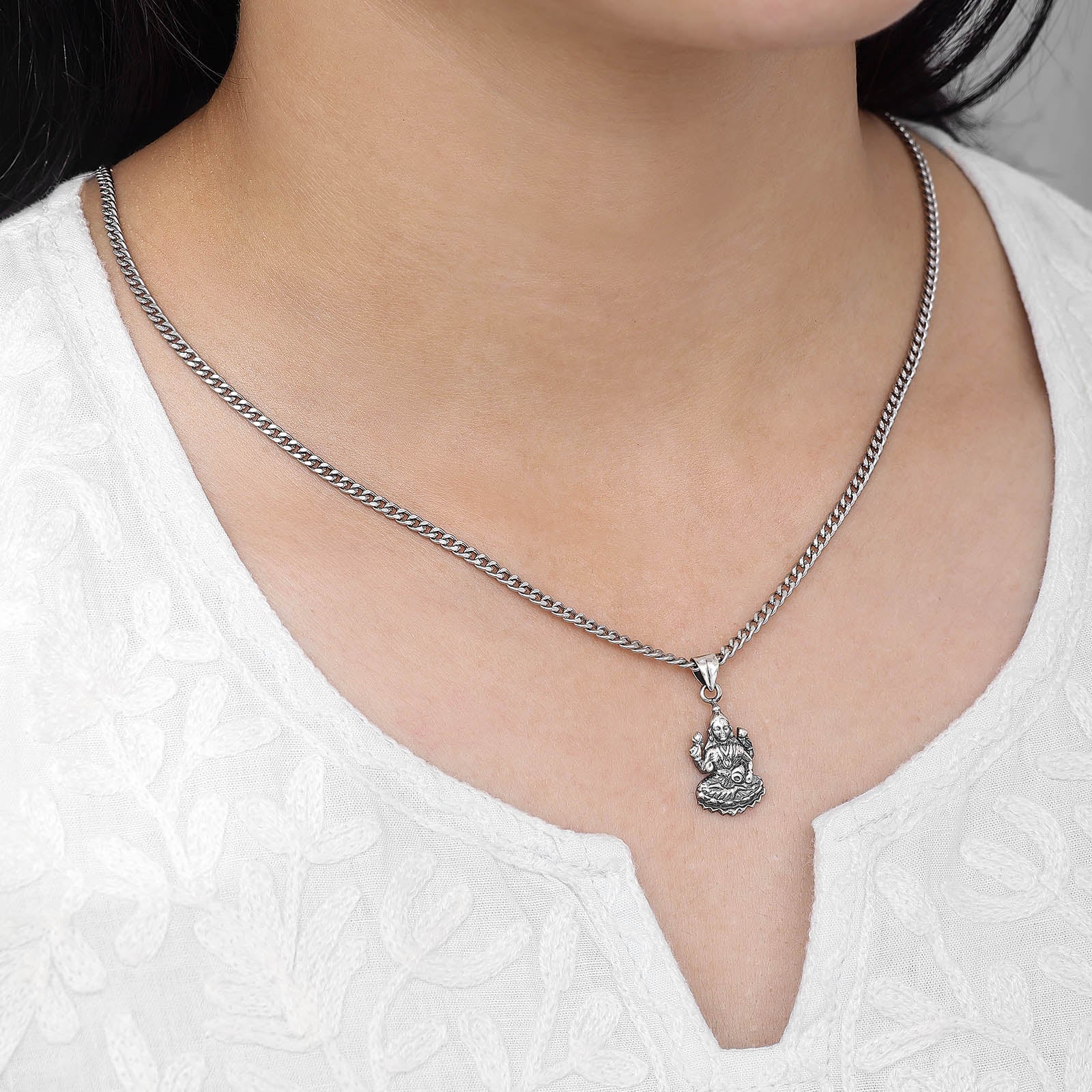 Pure Silver Lakshmi Maa Pendant Chain - Tweov Jewels