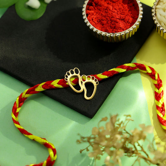 Gold Plated Baby Feet Silver Rakhi for Brother - Tweov Jewels