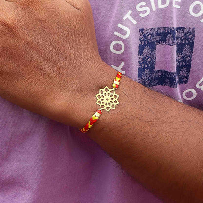 Gold Plated Floral Design Silver Rakhi for Brother - Tweov Jewels