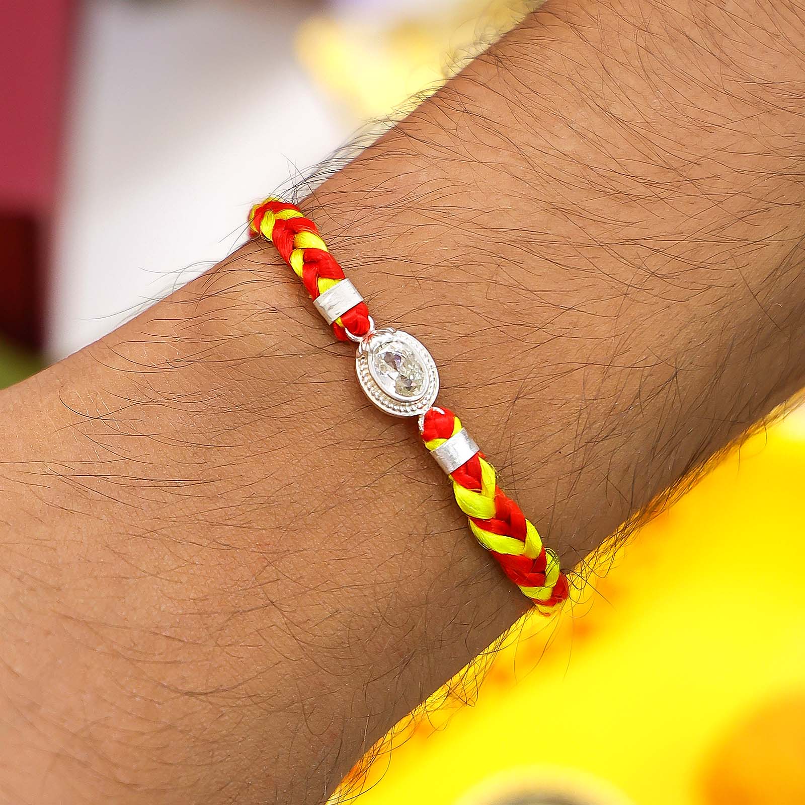 CZ Oval Silver Rakhi for Brother - Tweov Jewels