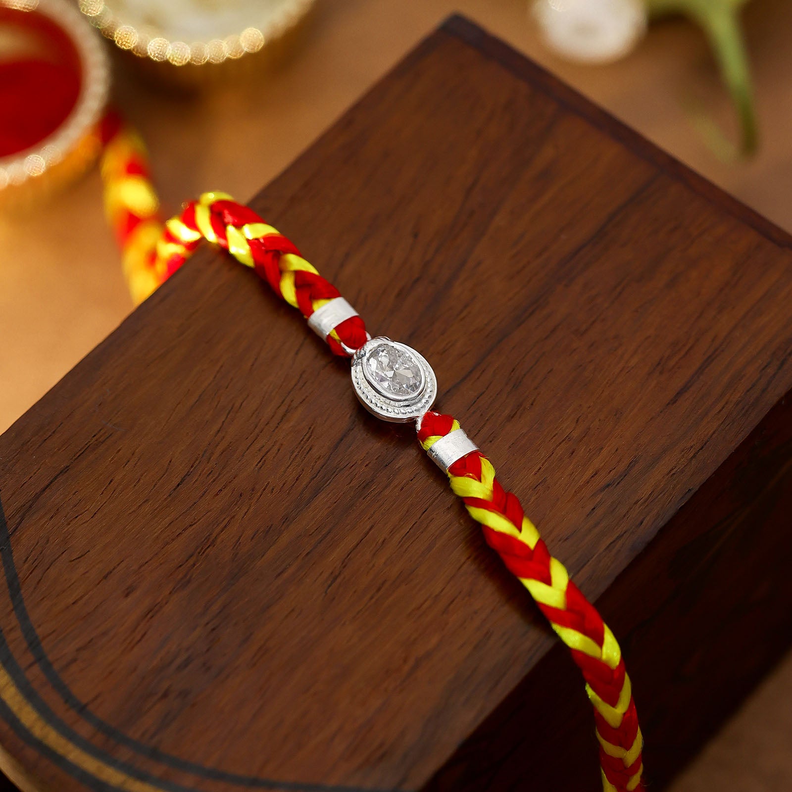 CZ Oval Silver Rakhi for Brother - Tweov Jewels