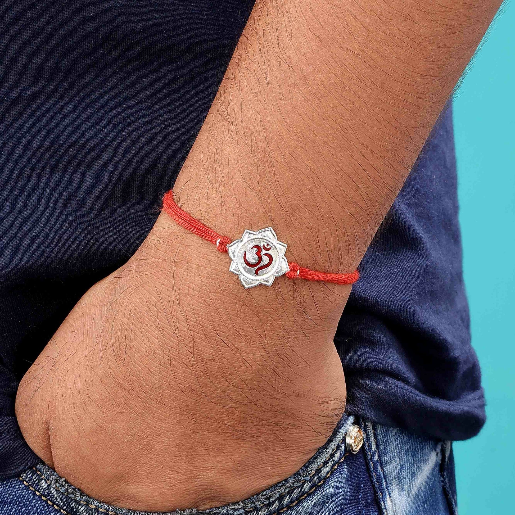 Best Silver Rakhi For Brother- Flourishing Flower With Om Divine - Tweov Jewels