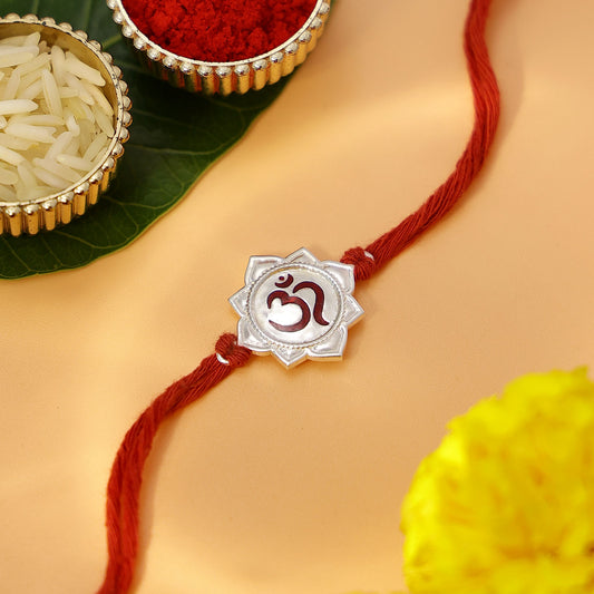 Best Silver Rakhi For Brother- Flourishing Flower With Om Divine - Tweov Jewels