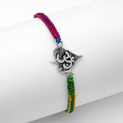 Om with Leaf Design Silver Rakhi - Tweov Jewels