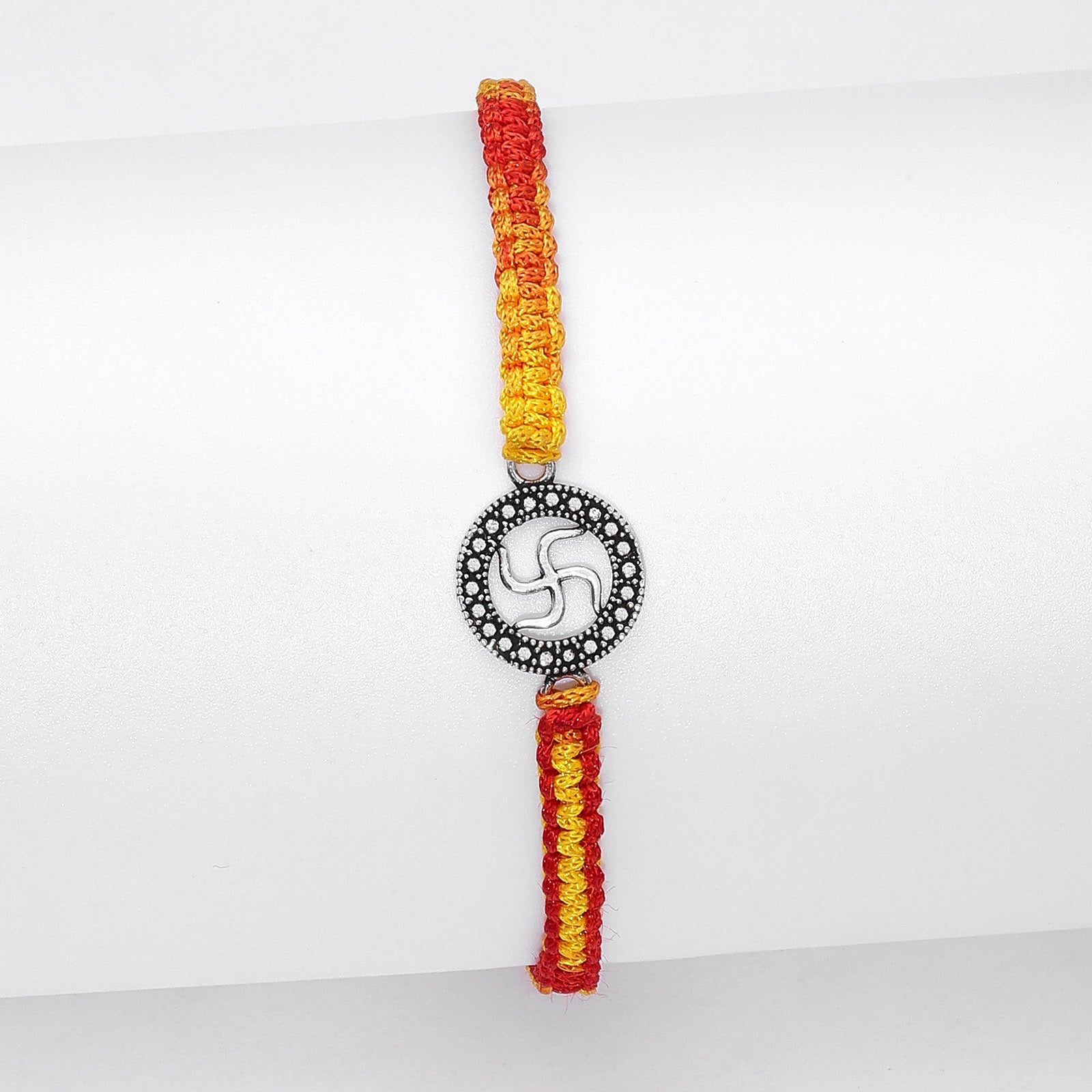 Pure Silver Rakhi - Swastika Harmony With Dotted Circle - Tweov Jewels
