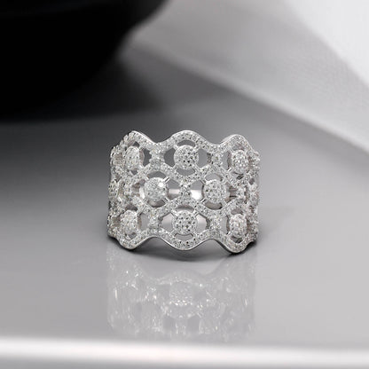 CZ Studded Designer Silver Crown Ring - Tweov Jewels