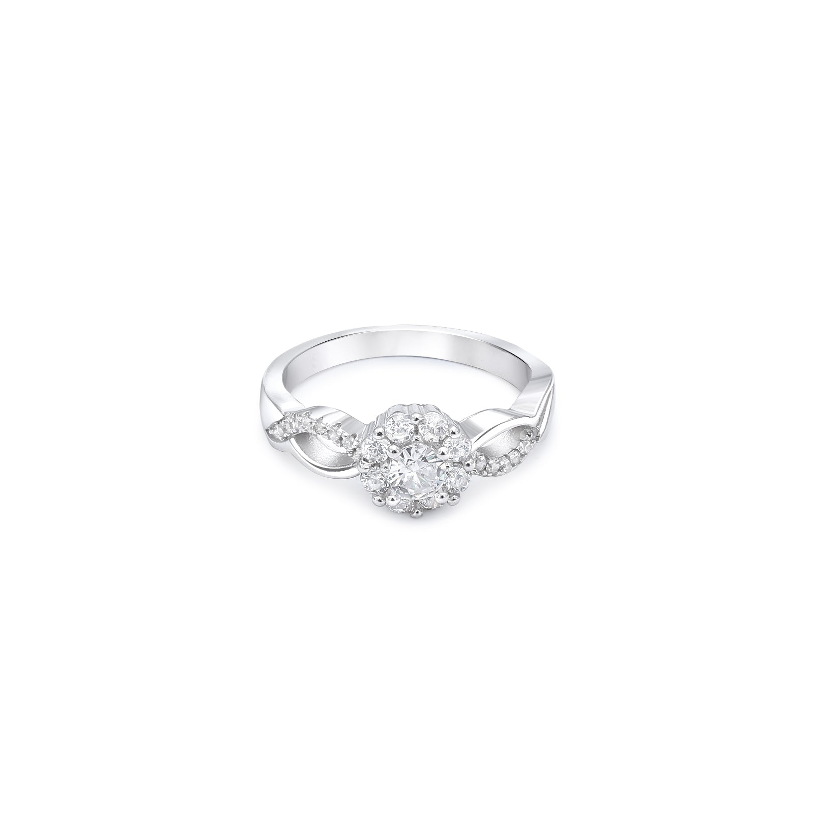 Floral Shaped Halo CZ Silver Ring - Tweov Jewels