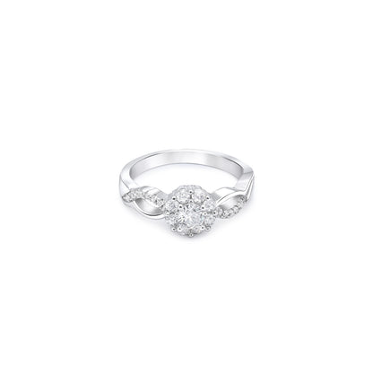 Floral Shaped Halo CZ Silver Ring - Tweov Jewels