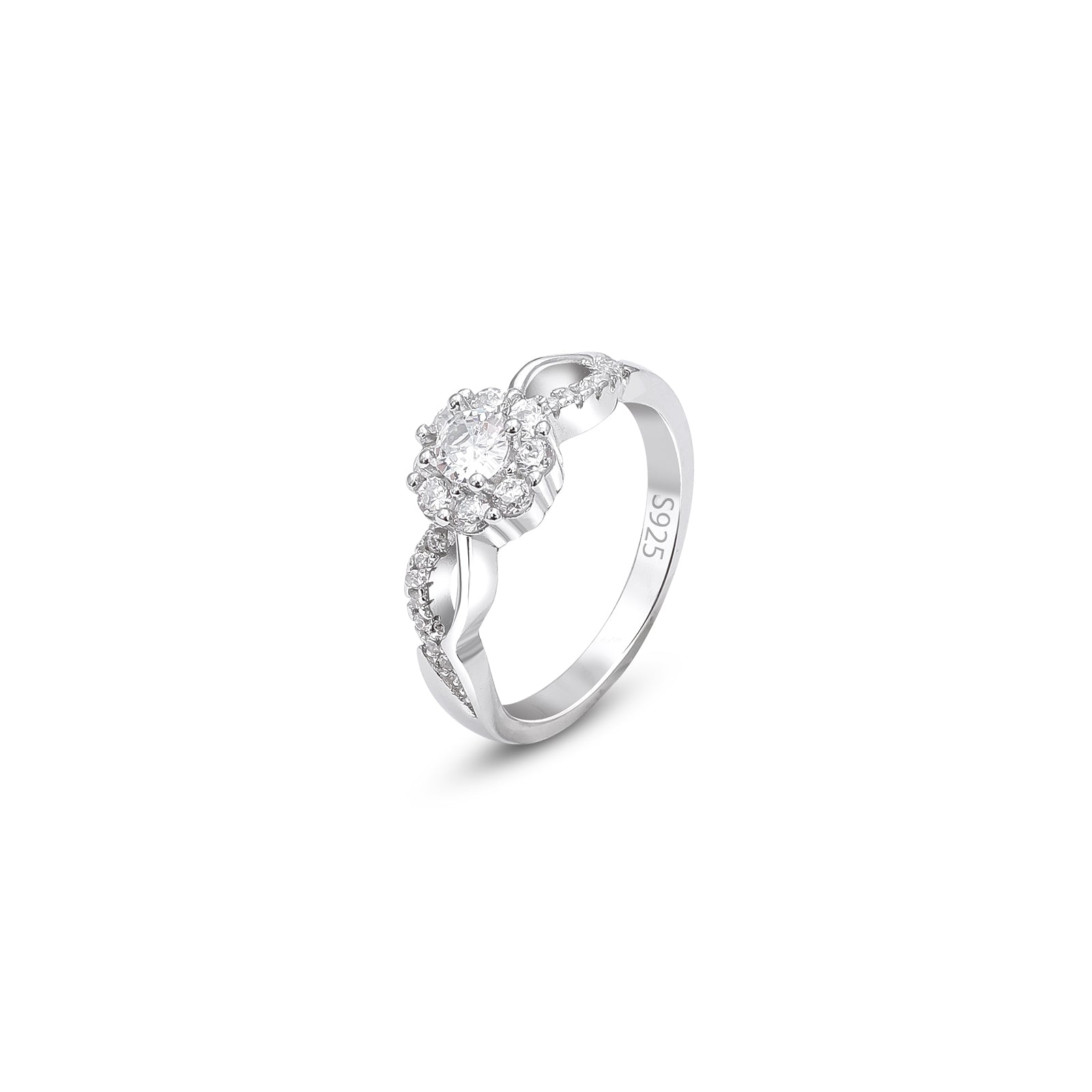 Floral Shaped Halo CZ Silver Ring - Tweov Jewels