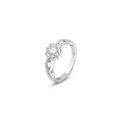 Floral Shaped Halo CZ Silver Ring - Tweov Jewels
