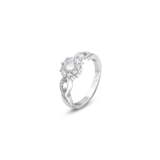 Floral Shaped Halo CZ Silver Ring - Tweov Jewels