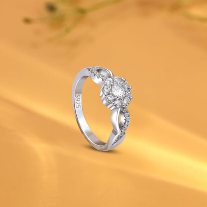 Floral Shaped Halo CZ Silver Ring - Tweov Jewels