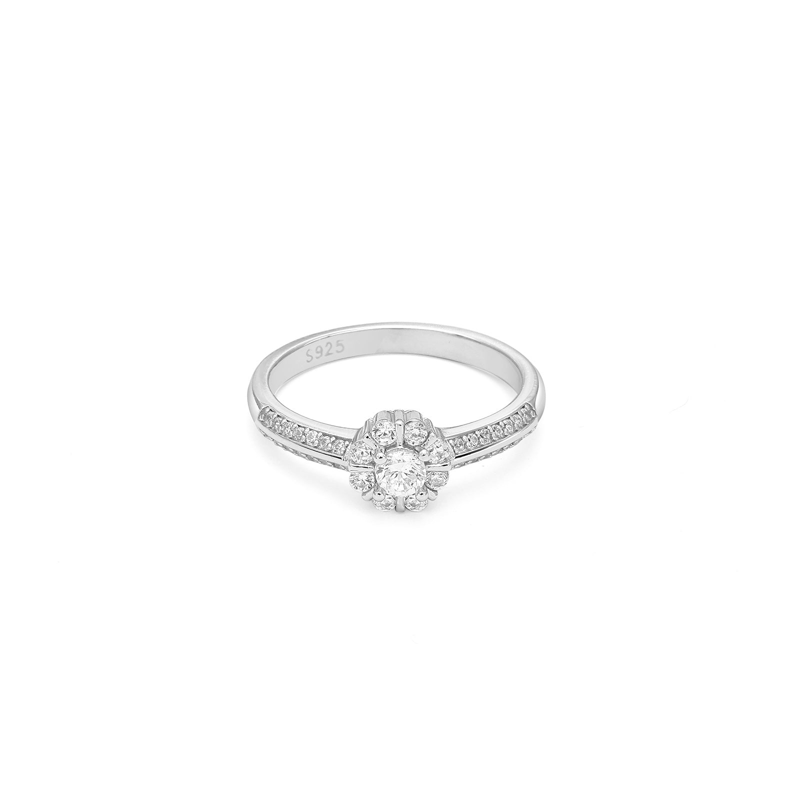 Classic Cubic Zirconia Floral Silver Finger Ring - Tweov Jewels