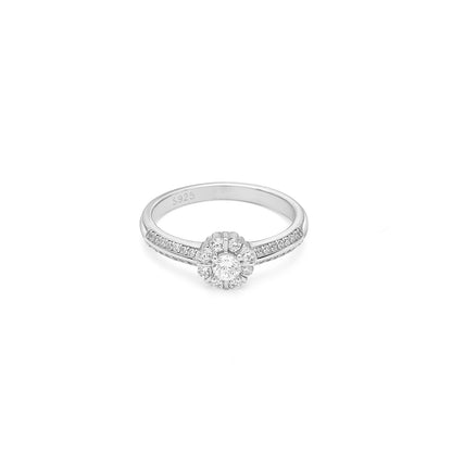 Classic Cubic Zirconia Floral Silver Finger Ring - Tweov Jewels