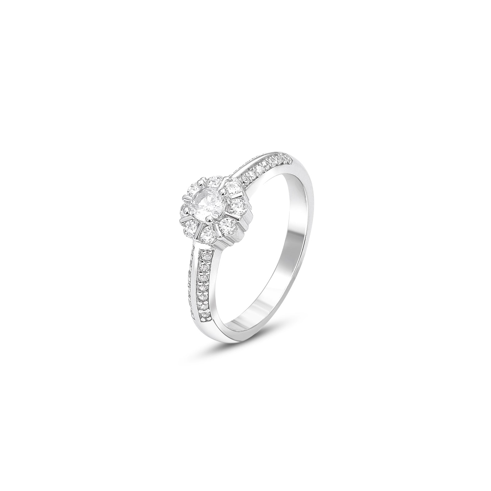 Classic Cubic Zirconia Floral Silver Finger Ring - Tweov Jewels