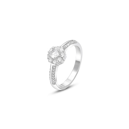 Classic Cubic Zirconia Floral Silver Finger Ring - Tweov Jewels