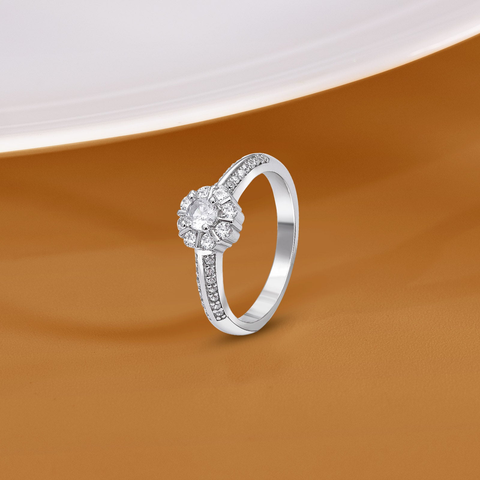 Classic Cubic Zirconia Floral Silver Finger Ring - Tweov Jewels