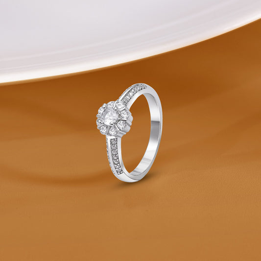 Classic Cubic Zirconia Floral Silver Finger Ring - Tweov Jewels