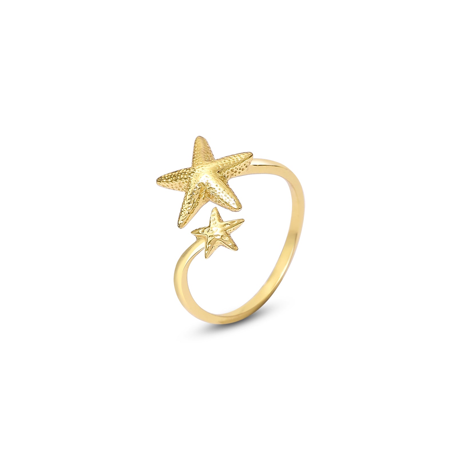 Gold Plated Textured Double Star Silver Ring - Tweov Jewels