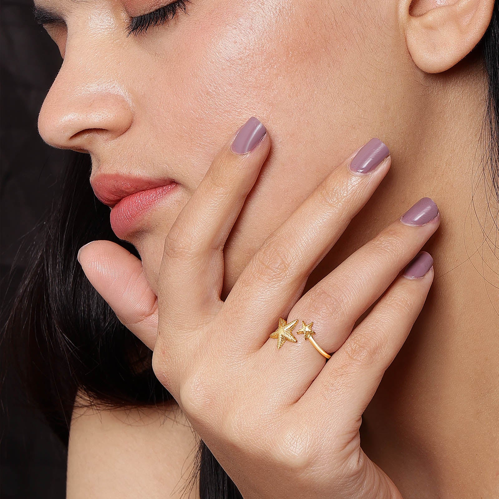 Gold Plated Textured Double Star Silver Ring - Tweov Jewels