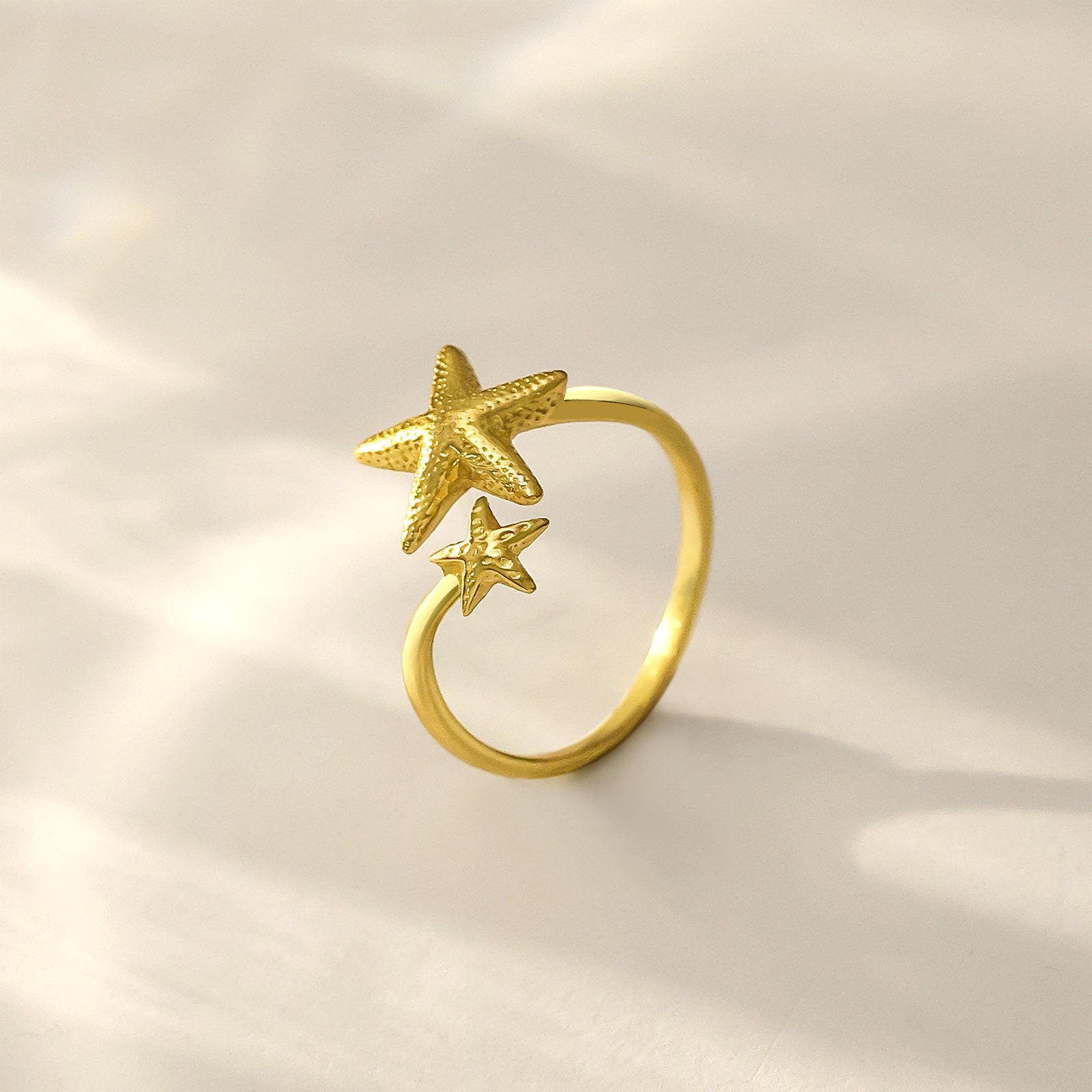 Gold Plated Textured Double Star Silver Ring - Tweov Jewels