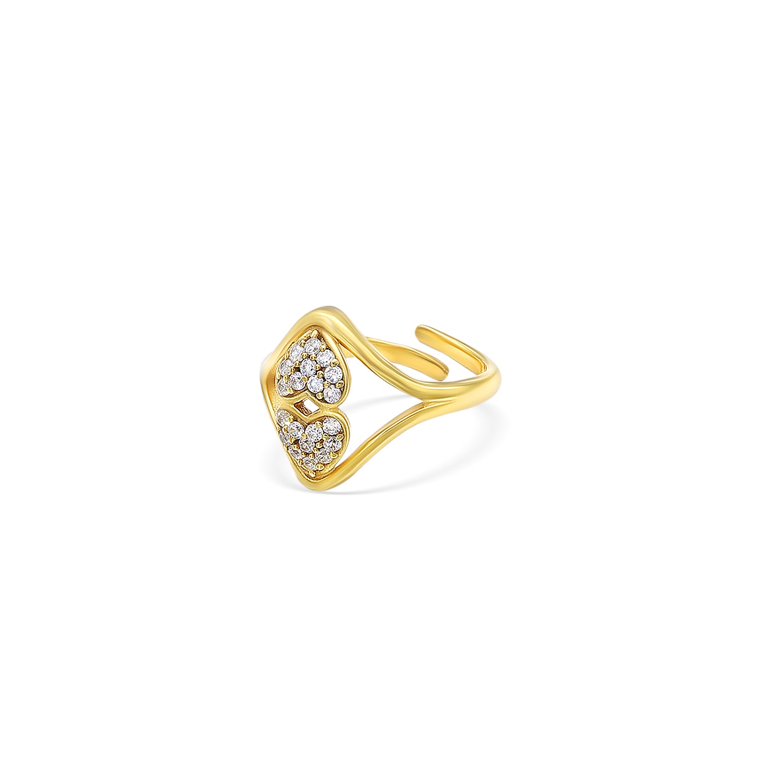 Pure Silver Ring - Golden Hearts with CZ Accents - Tweov Jewels
