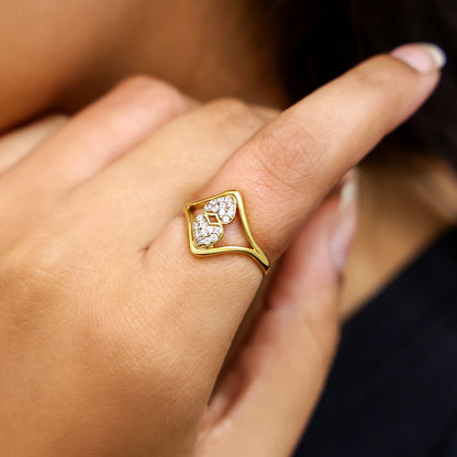 Pure Silver Ring - Golden Hearts with CZ Accents - Tweov Jewels