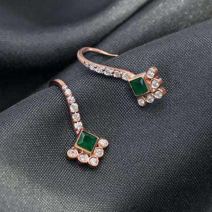 Pure Silver Rose Gold Earrings - Emerald Charm with CZ Fillings - Tweov Jewels