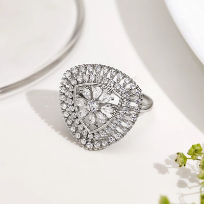 CZ Floral Shape Cluster Women's Silver Ring - Tweov Jewels